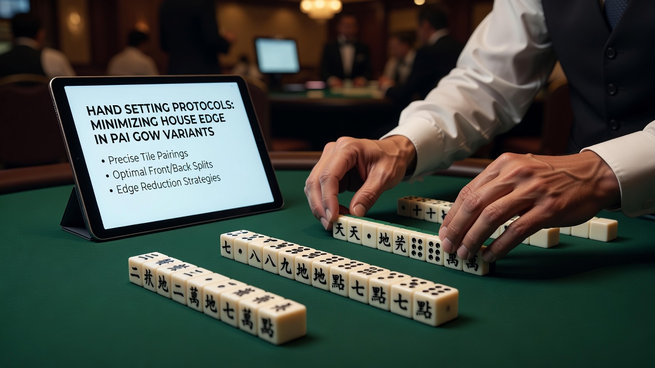 Close-up view of Pai Gow domino tiles with highlighted pairing examples for front and rear hands