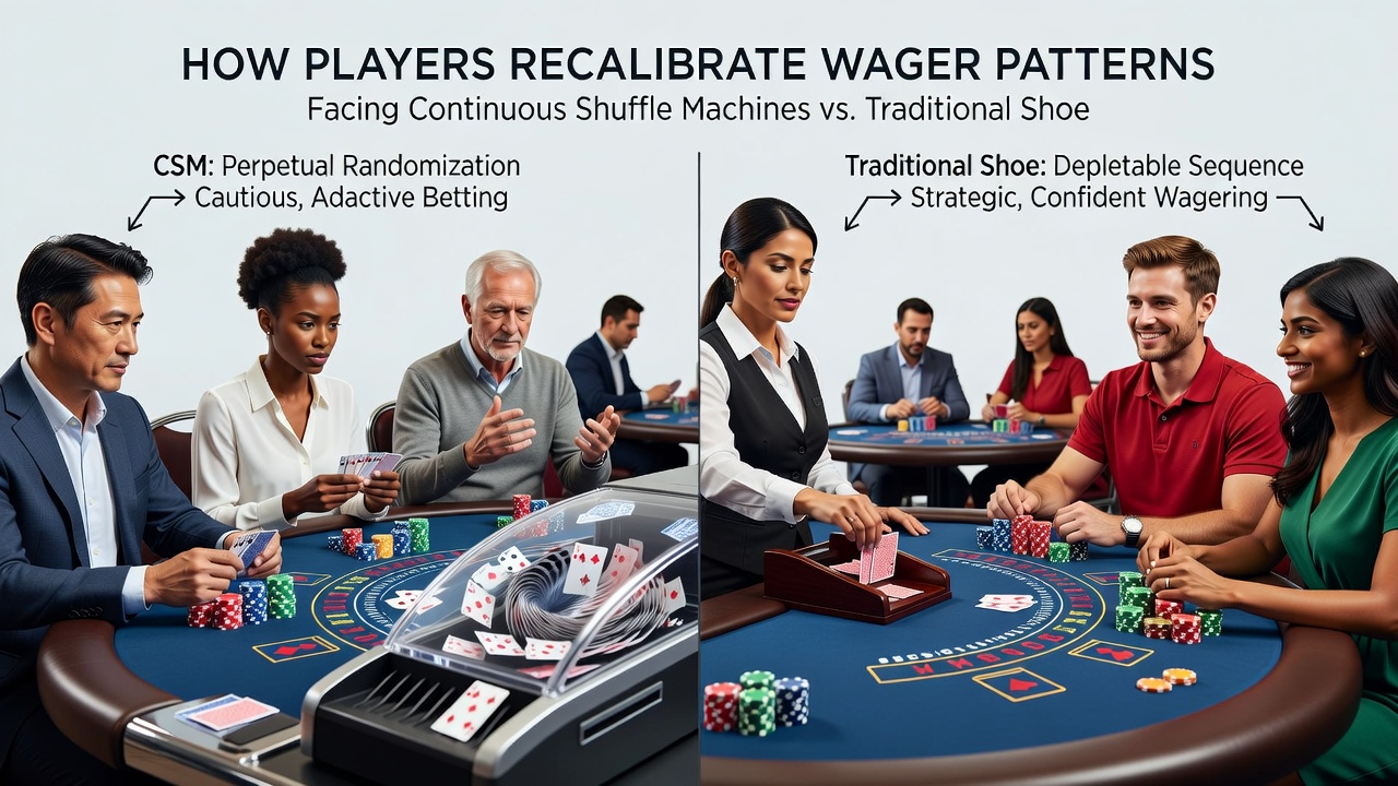 Close-up view of a continuous shuffle machine operating at a blackjack table with cards being fed back into the device