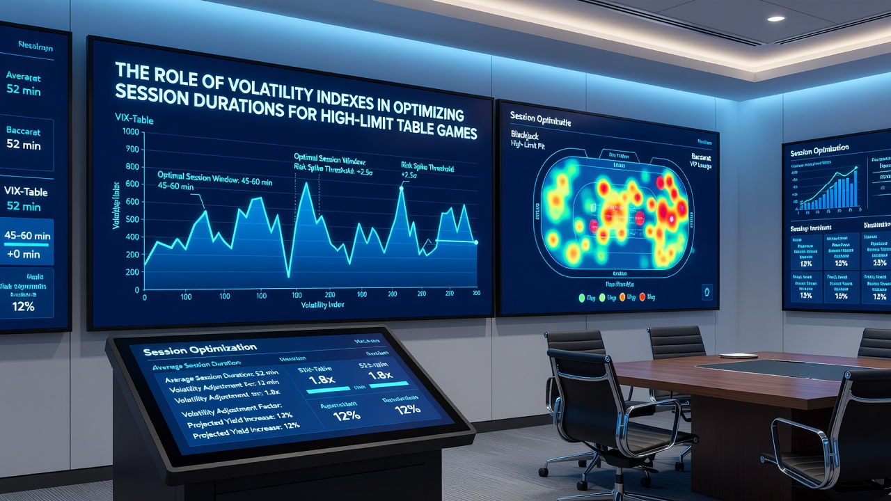 Casino analysts reviewing volatility index reports while monitoring high-stakes table action